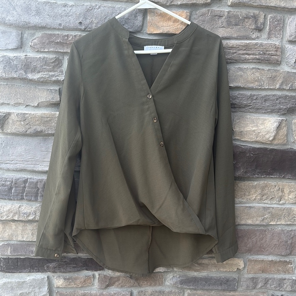 FAVLUX Olive Green Wrap Blouse